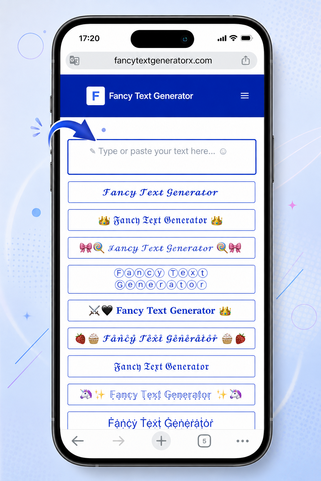Entering text into Fancy Text Generator X
